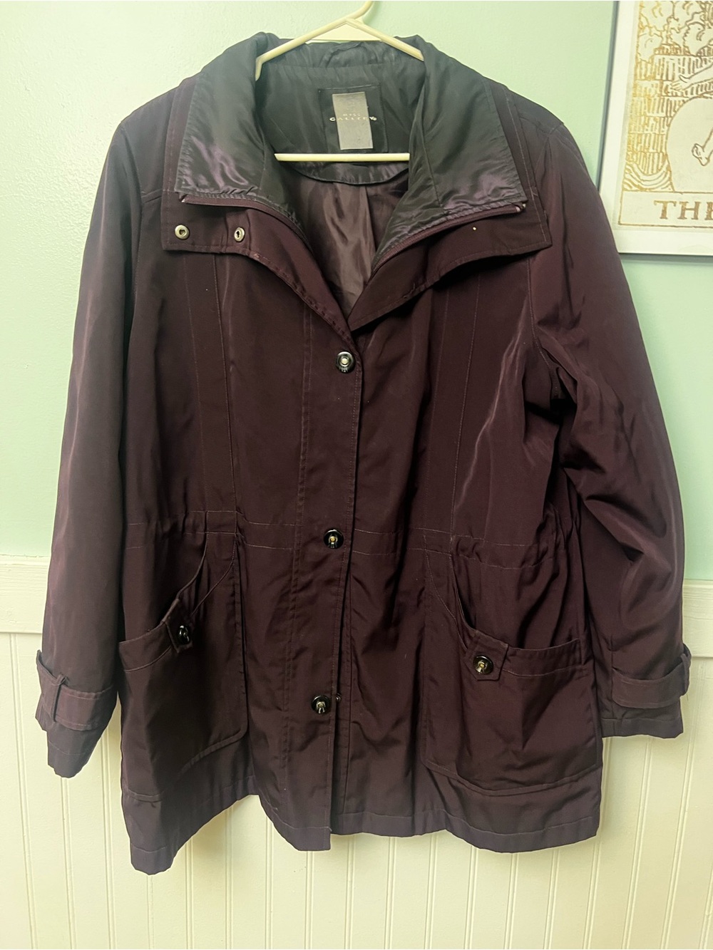 Women’s Dark Plum purple utility / trench style jacket water resistant size XL